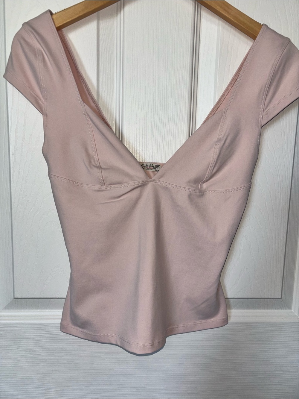 Free People - Light Pink Deep V-Neck Cap Sleeve Top